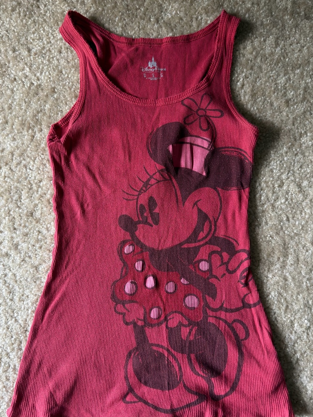 Disney Pink-Red Minnie Mouse Ribbed Tank Top Y2K